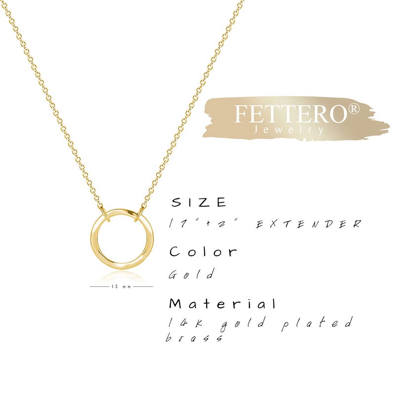 Fettero Pendant Necklace Gold Hammered Open Karma Circle Pendant 14K Gold Plated Dainty Simple Jewelry for Women - Image 5